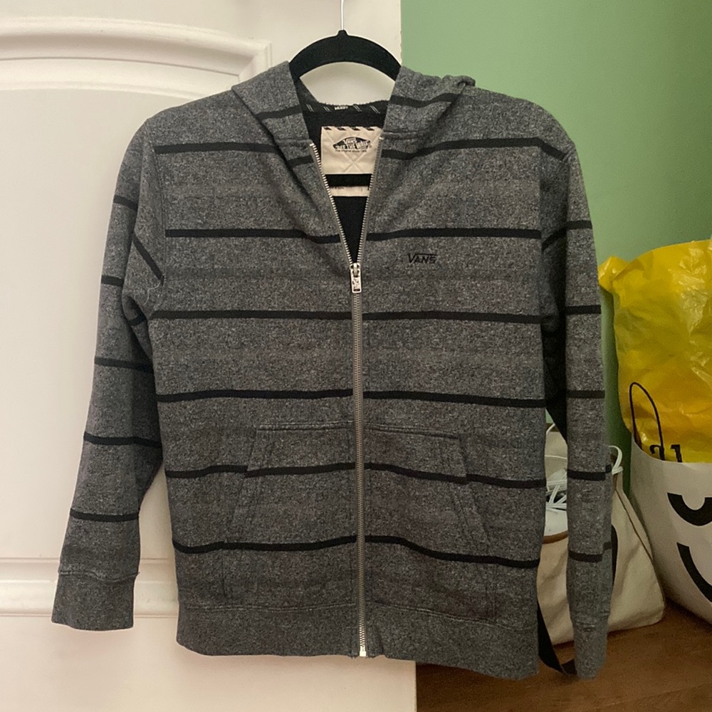 Vans Off The Wall Unisex Striped Cotton Zip Up Sweatshirt Hoodie